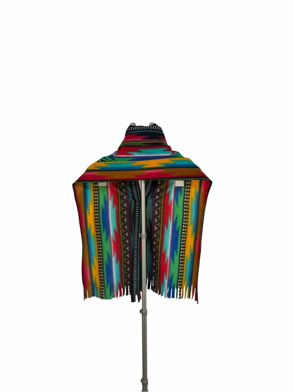 Southwestern Fleece Cape Vest Serape Print Fringe Poncho Shaw One S
